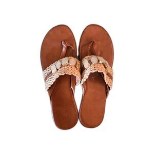 Toscanella Brown Thong Wedge Heel Sandals Size 7 Slip On Jeweled Made in Italy